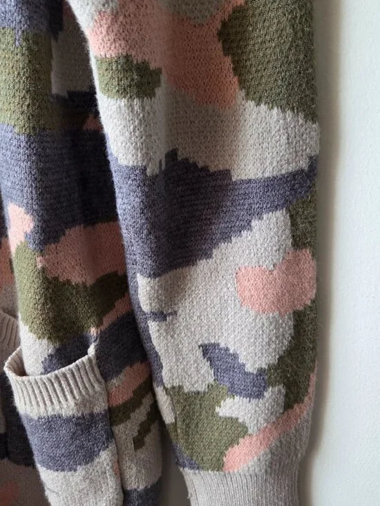 EUC FSL APPAREL CAMO PATTERN LONGLINE OPEN CARDIGAN SWEATER SIZE L - Picture 7 of 16